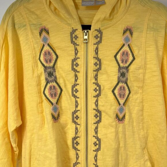 Chico’s Yellow Geo‎ Embroidered Hooded Zip Up Jacket - Picture 3 of 10